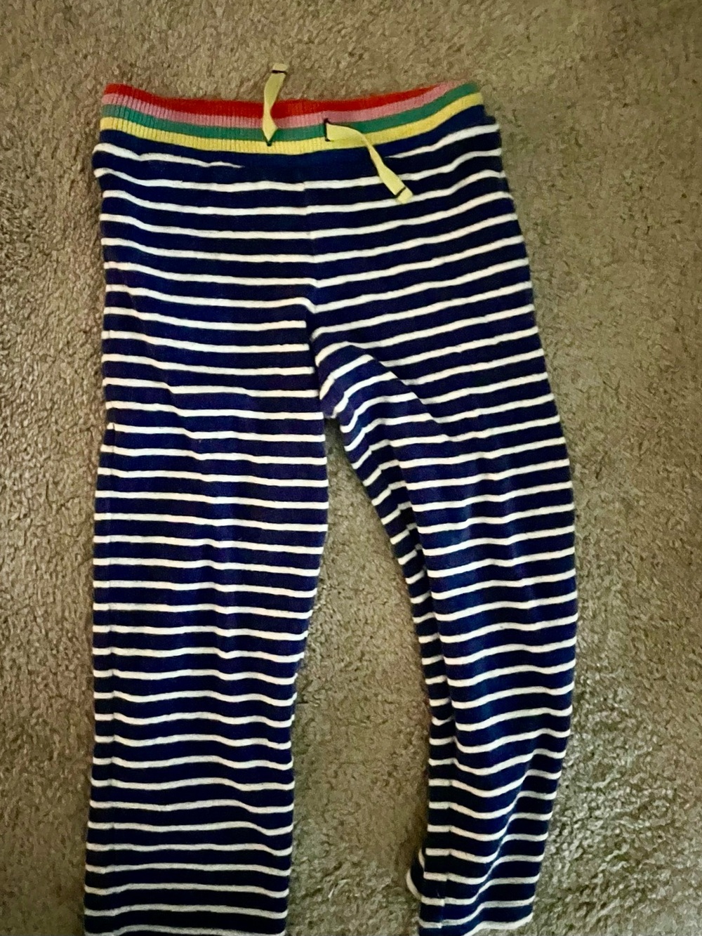 Mini Boden Navy and White Striped Lounge Pants with Rainbow Waistband